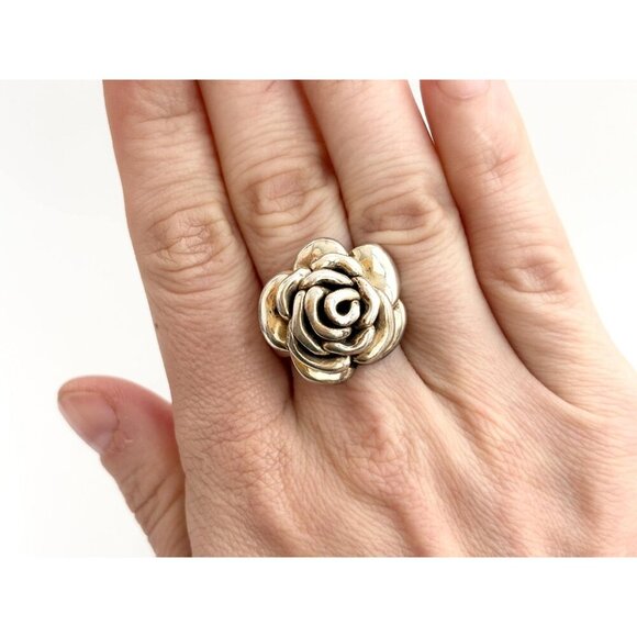 Thai Made RARE Blooming Rose Floral 925 Sterling Silver Vintage Ring - sz 7 - Picture 10 of 14